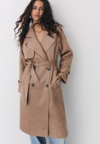 Manteau long en simili-suède