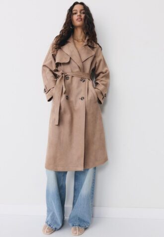 Manteau long en simili-suède