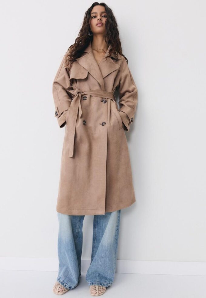 Manteau long en simili-suède