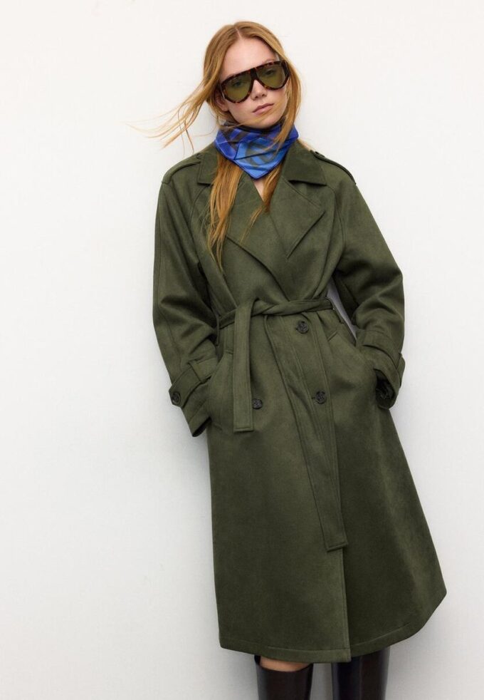 Manteau long en simili-suède