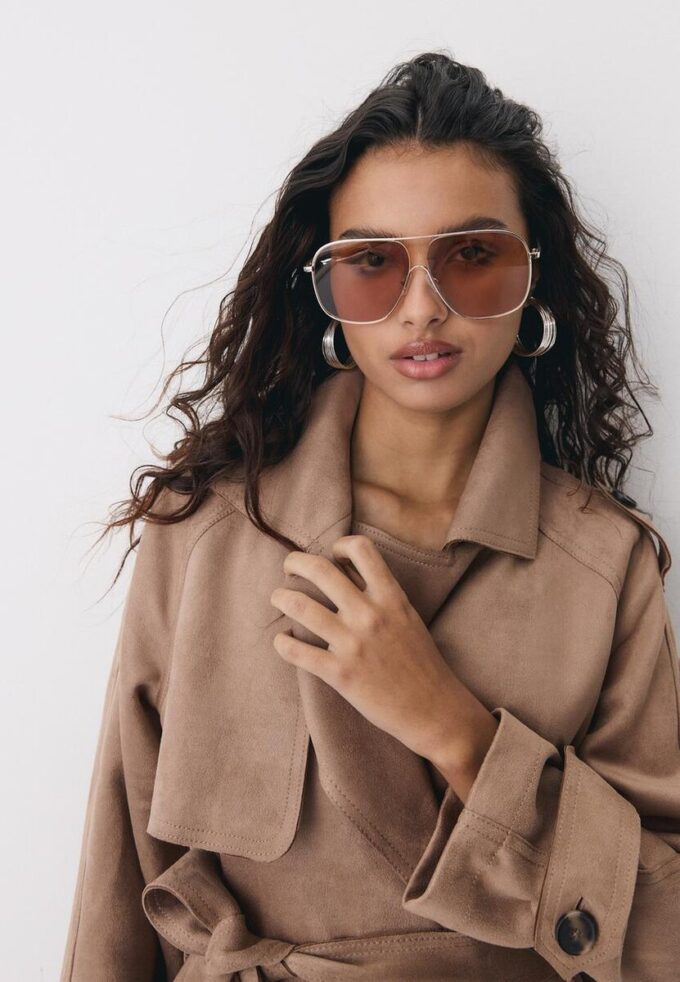 Manteau long en simili-suède