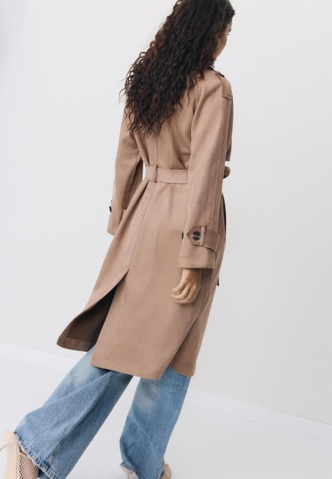Manteau long en simili-suède