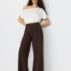 Pantalon chic décontracté à rayures avec ceinture croisée