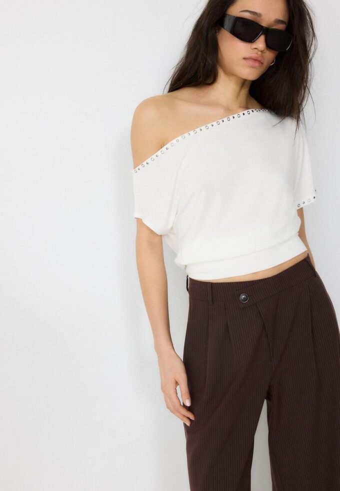 Pantalon chic décontracté à rayures avec ceinture croisée