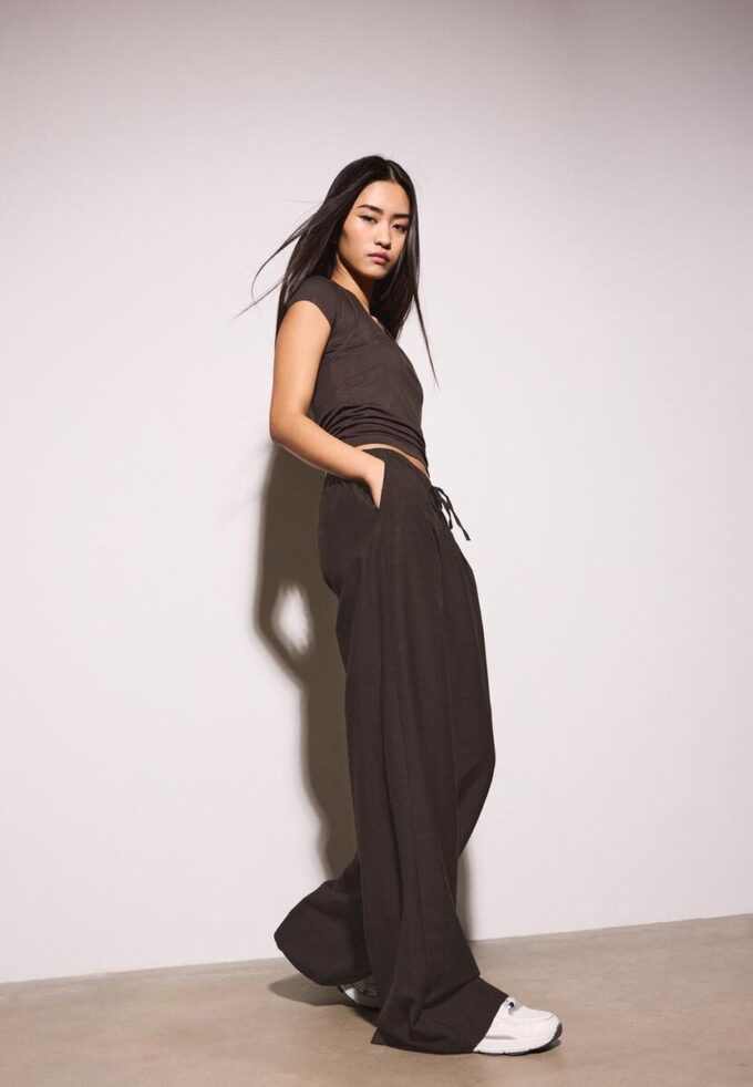 Pantalon à cordon de serrage effet lin