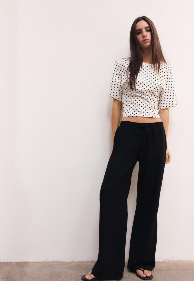 Pantalon à cordon de serrage effet lin