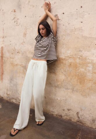 Pantalon à cordon de serrage effet lin