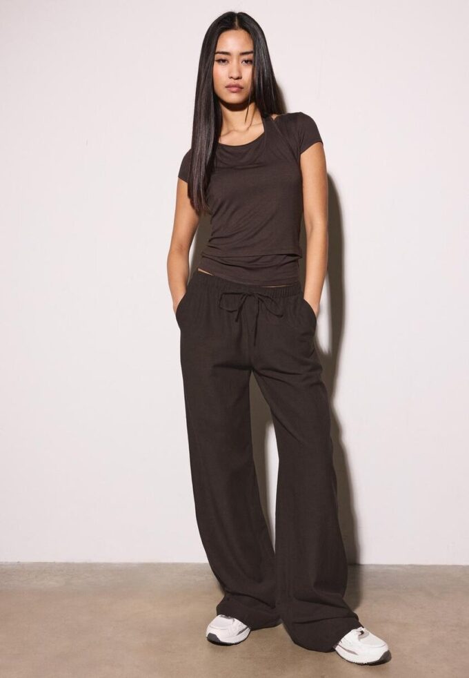 Pantalon à cordon de serrage effet lin