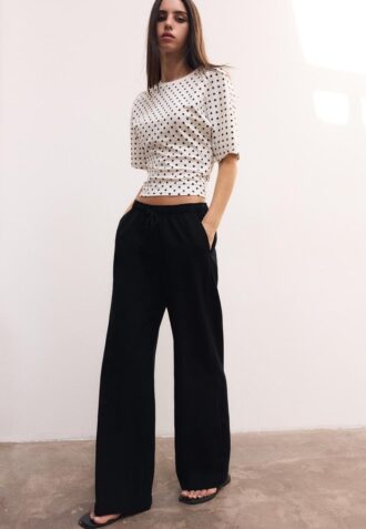 Pantalon à cordon de serrage effet lin