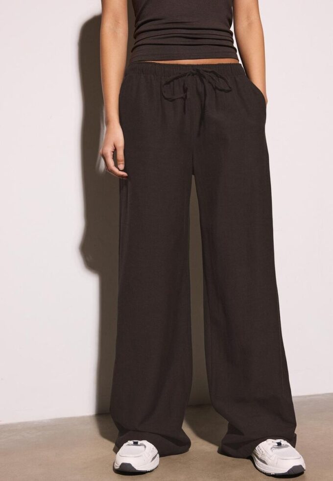 Pantalon à cordon de serrage effet lin