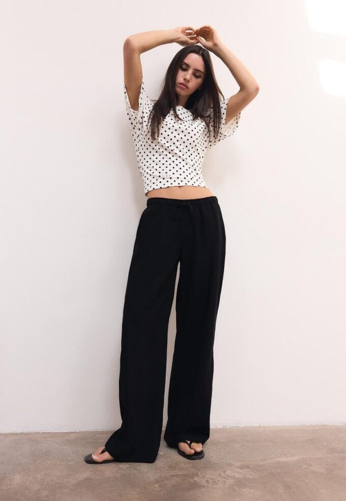 Pantalon à cordon de serrage effet lin