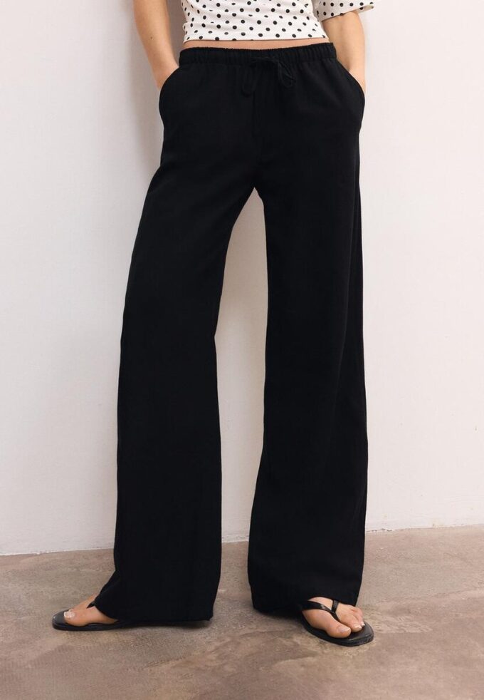 Pantalon à cordon de serrage effet lin