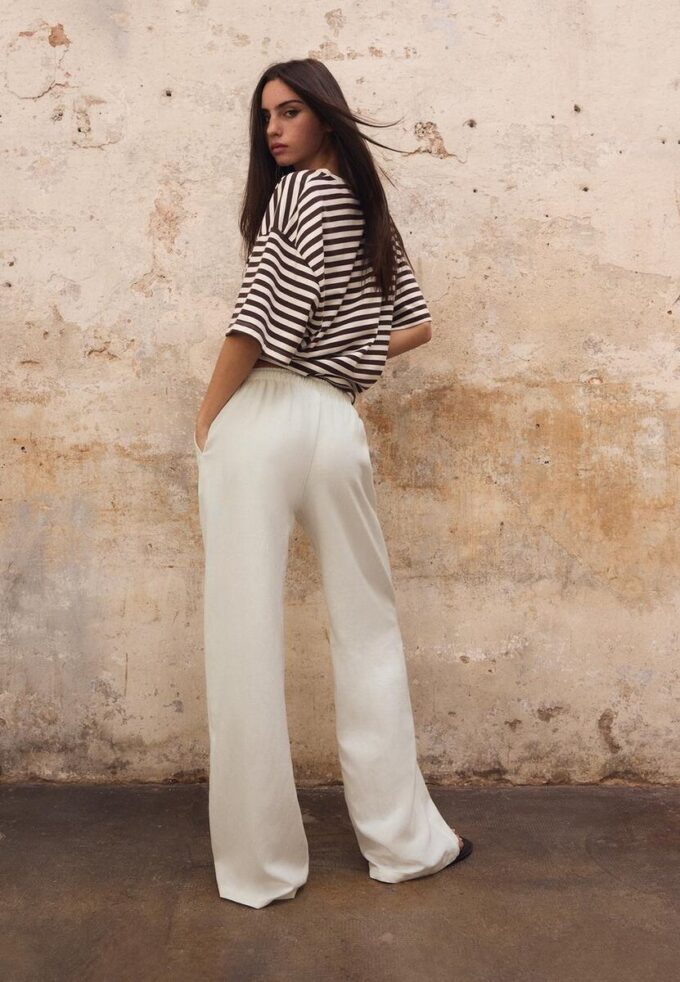 Pantalon à cordon de serrage effet lin