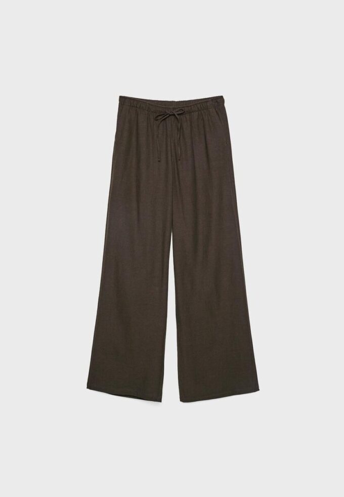 Pantalon à cordon de serrage effet lin