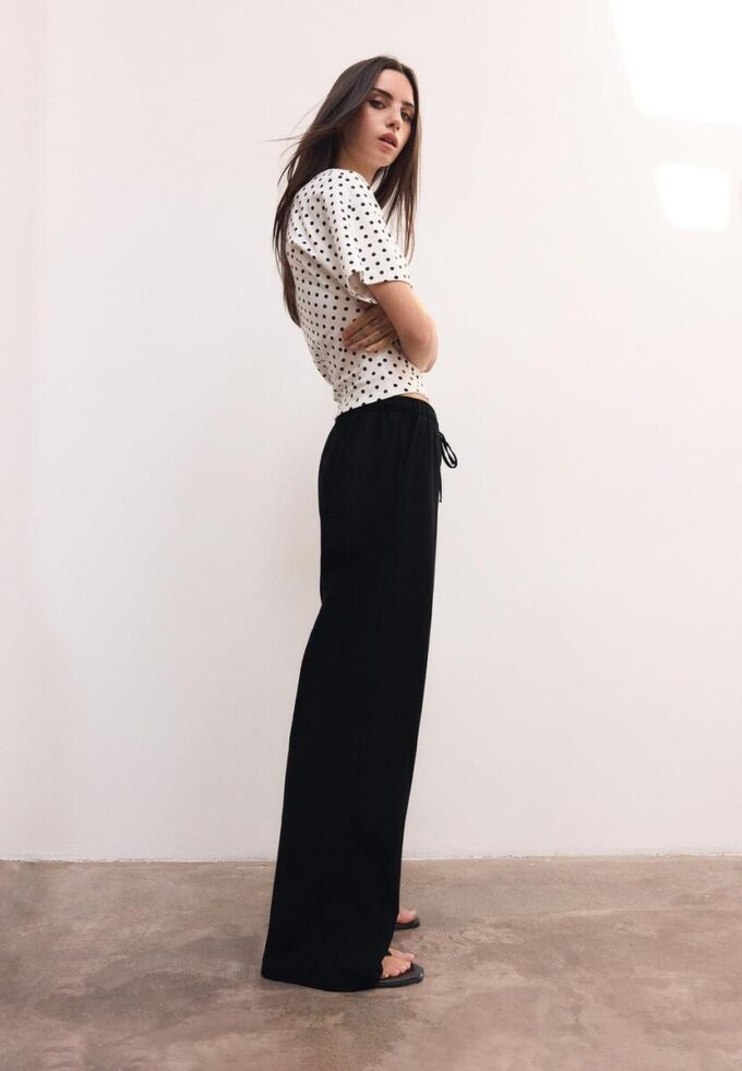 Pantalon à cordon de serrage effet lin