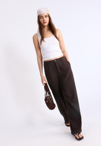 Pantalon à coupe droite effet lin