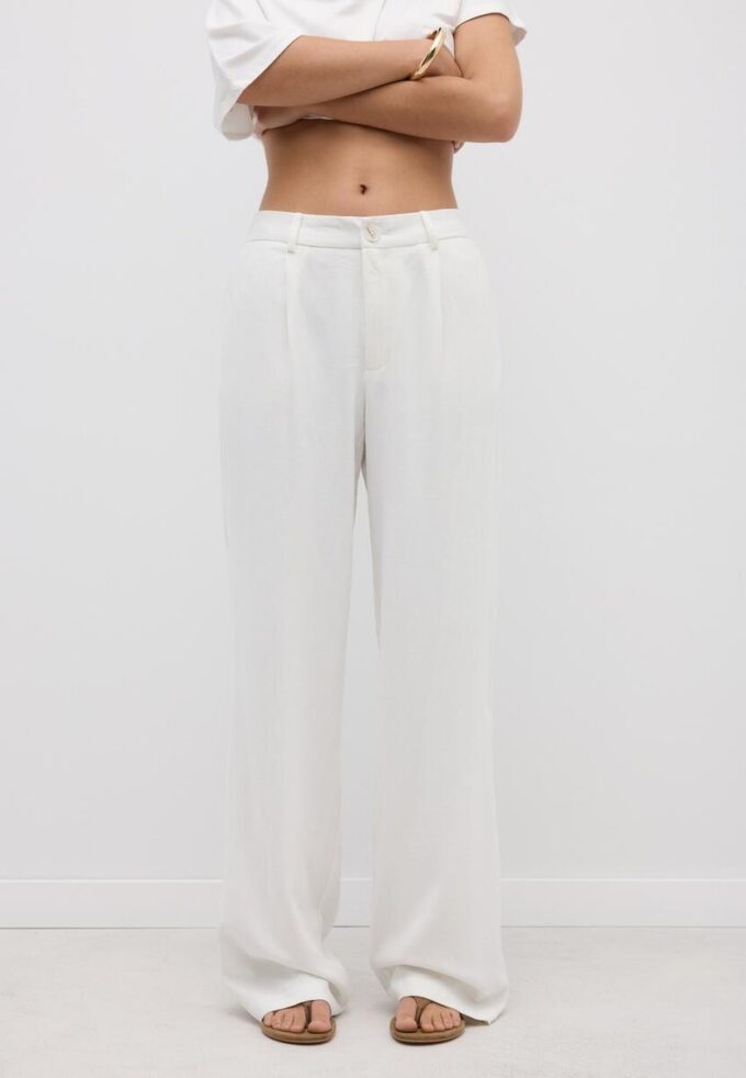 Pantalon à coupe droite effet lin