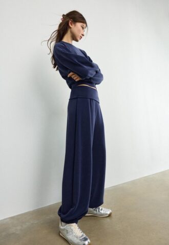 Pantalon de jogging ballon au toucher doux avec taille retroussée