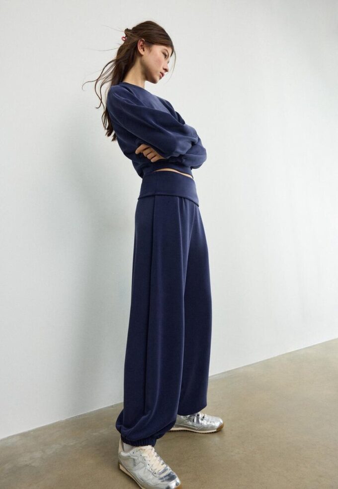 Pantalon de jogging ballon au toucher doux avec taille retroussée