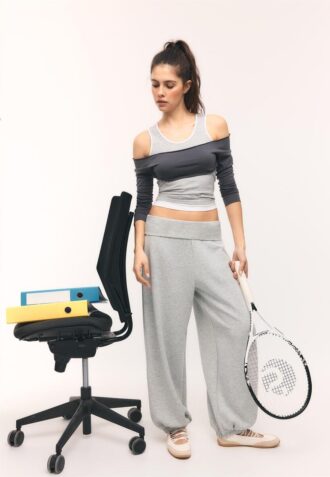 Pantalon de jogging ballon au toucher doux avec taille retroussée