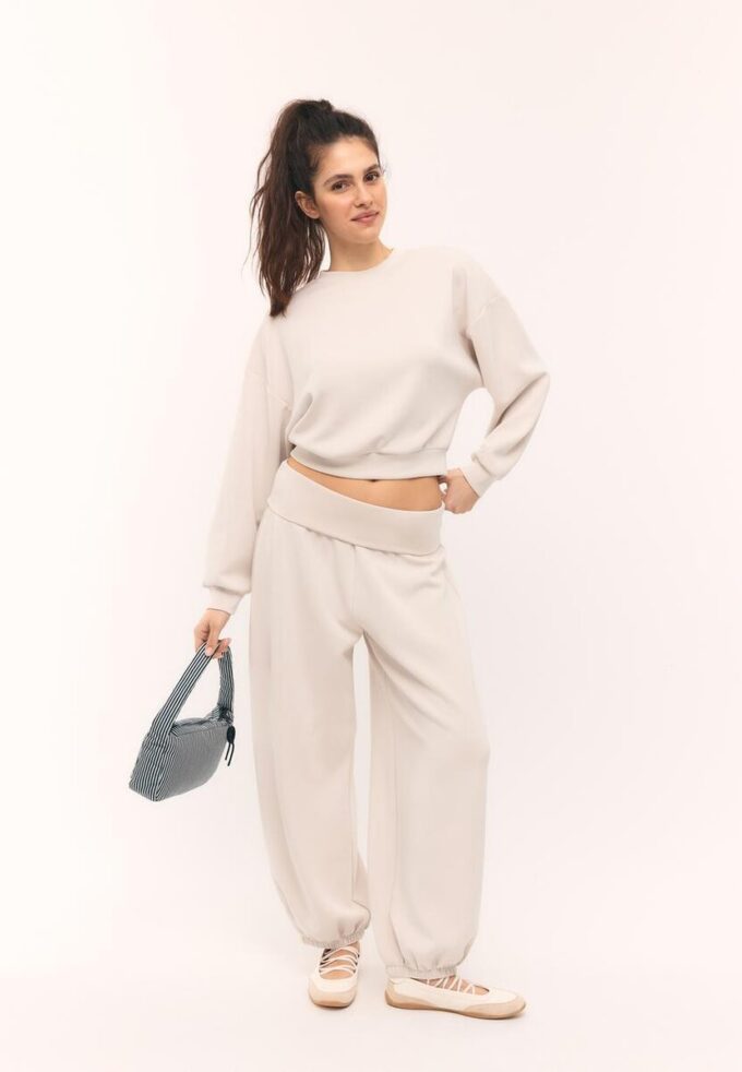 Pantalon de jogging ballon au toucher doux avec taille retroussée