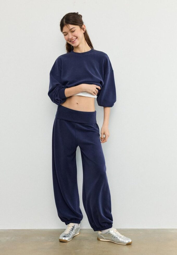 Pantalon de jogging ballon au toucher doux avec taille retroussée