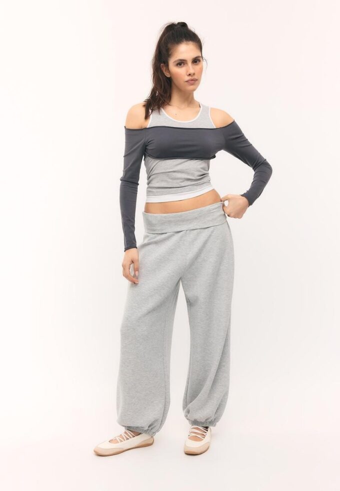Pantalon de jogging ballon au toucher doux avec taille retroussée