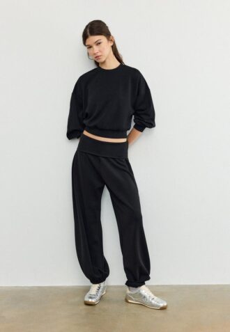 Pantalon de jogging ballon au toucher doux avec taille retroussée