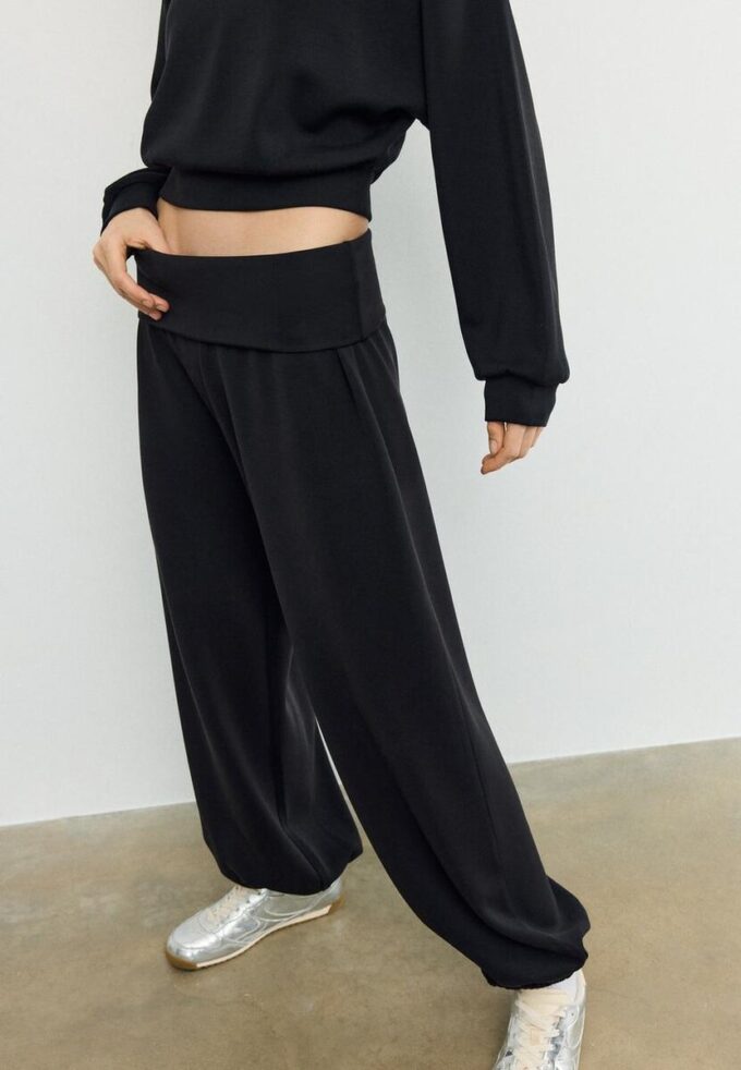 Pantalon de jogging ballon au toucher doux avec taille retroussée