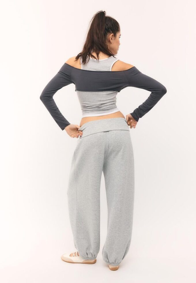 Pantalon de jogging ballon au toucher doux avec taille retroussée