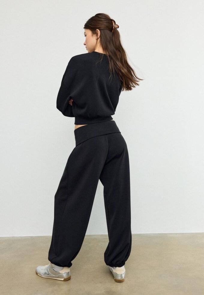 Pantalon de jogging ballon au toucher doux avec taille retroussée