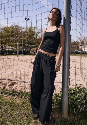 Pantalon de jogging palazzo à taille élastiquée et Toucher doux