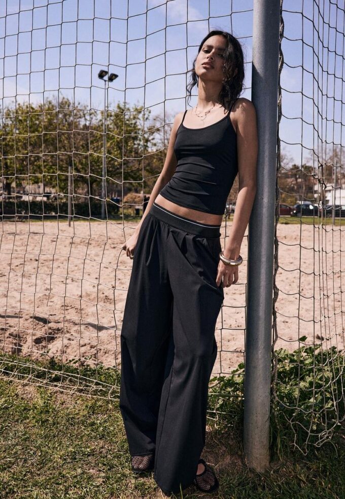 Pantalon de jogging palazzo à taille élastiquée et Toucher doux