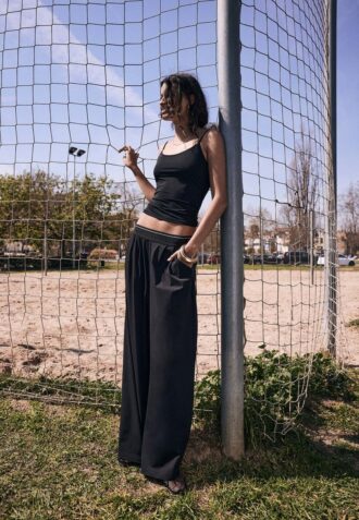 Pantalon de jogging palazzo à taille élastiquée et Toucher doux