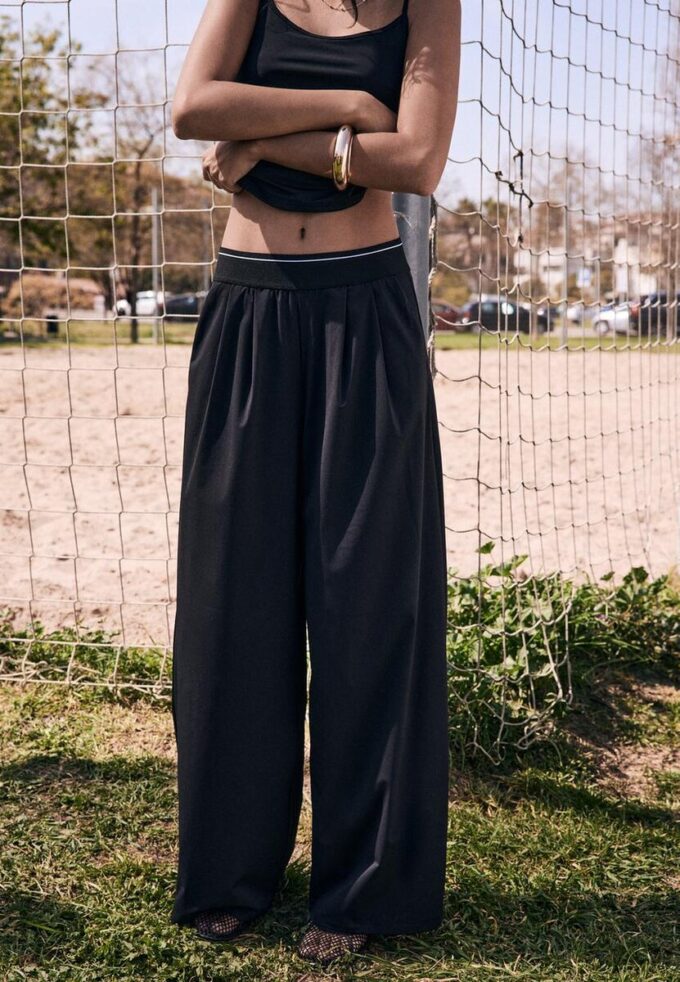 Pantalon de jogging palazzo à taille élastiquée et Toucher doux