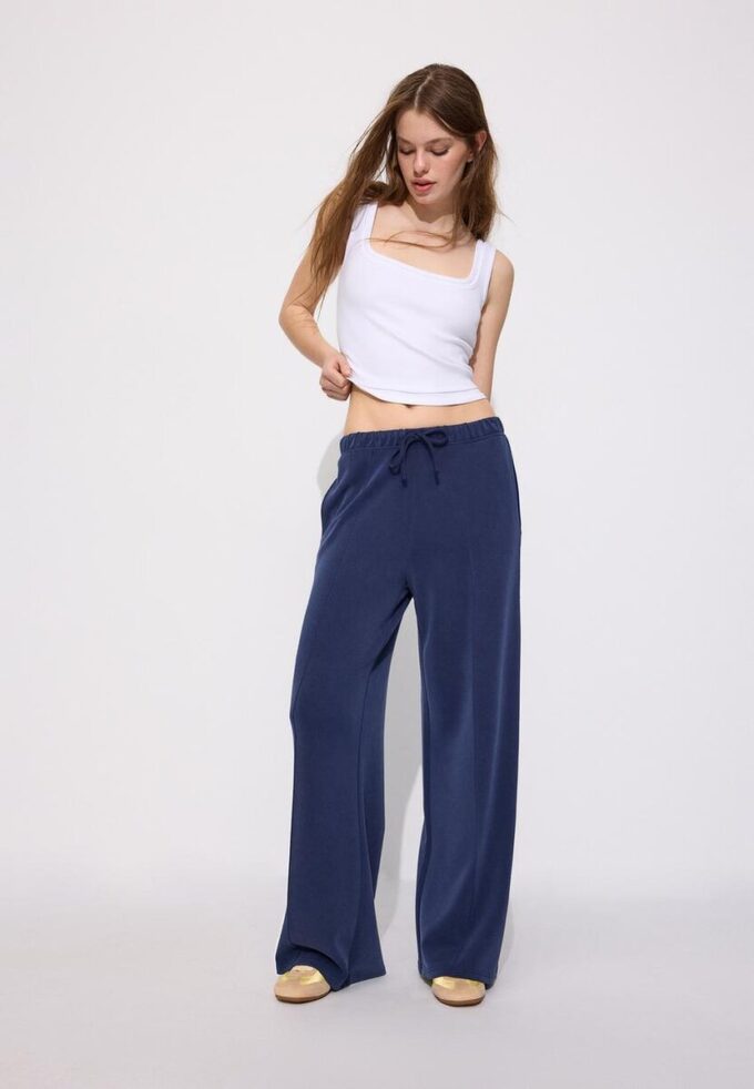 Pantalon de jogging Wide Leg en toucher doux avec détail de couture sur le devant