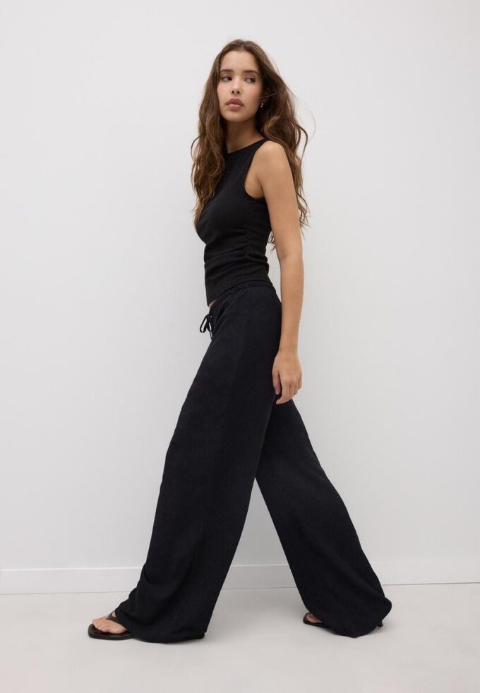 Pantalon droit à effet froissé