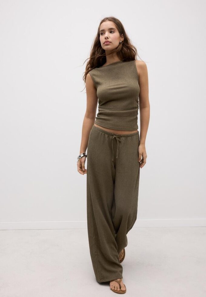 Pantalon droit à effet froissé