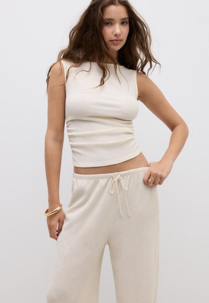 Pantalon droit à effet froissé