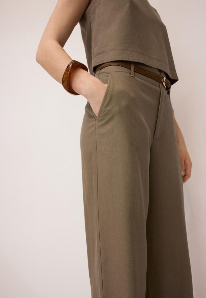 Pantalon droit effet lin avec ceinture Pantalon droit effet lin avec ceinture