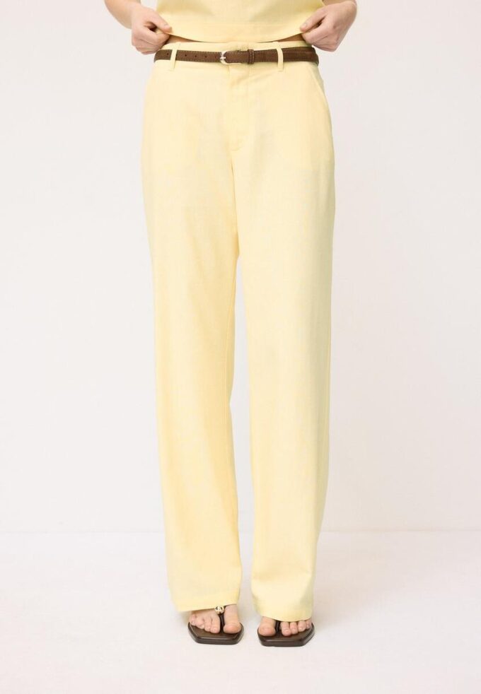 Pantalon droit effet lin avec ceinture