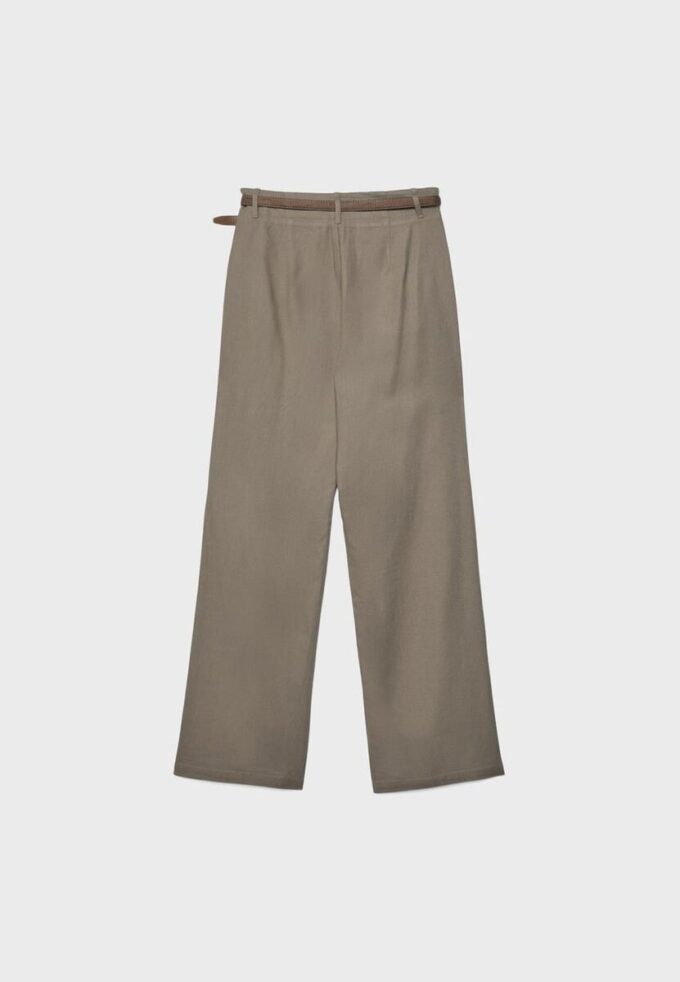 Pantalon droit effet lin avec ceinture Pantalon droit effet lin avec ceinture