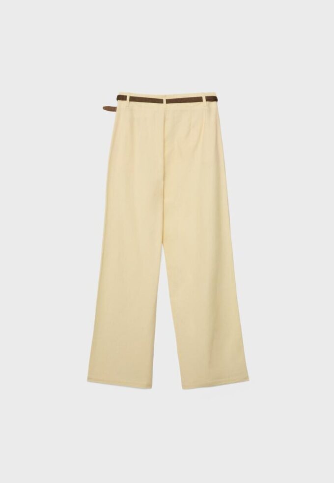 Pantalon droit effet lin avec ceinture