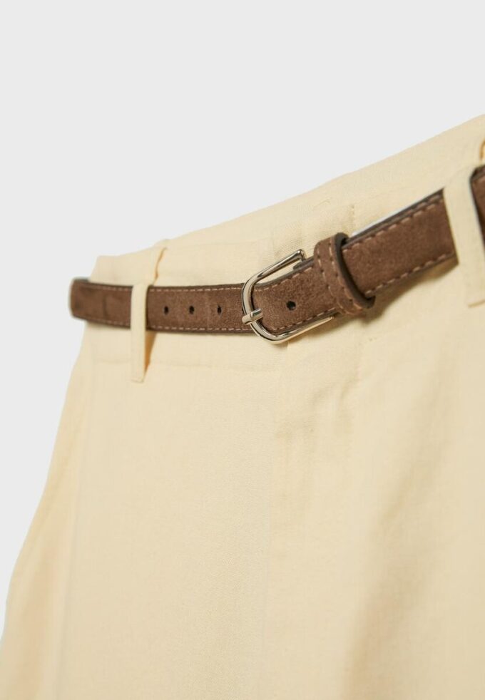 Pantalon droit effet lin avec ceinture