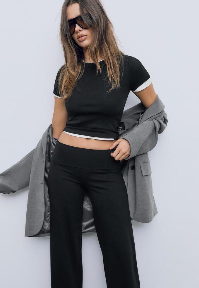 Pantalon en maille à taille rabattable Pantalon en maille à taille rabattable