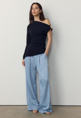 Pantalon fluide à effet froissé avec ceinture