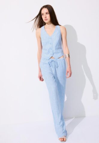 Pantalon fluide effet lin à fils métalliques