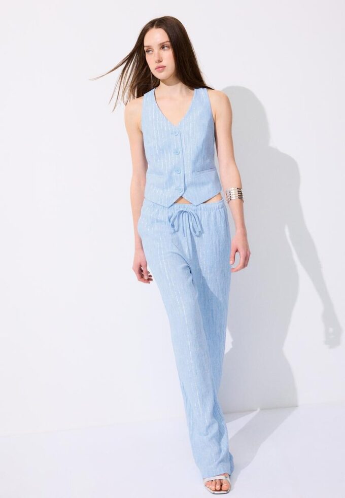 Pantalon fluide effet lin à fils métalliques