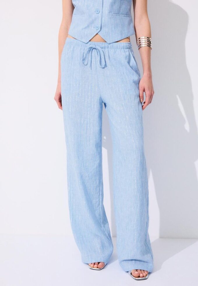 Pantalon fluide effet lin à fils métalliques