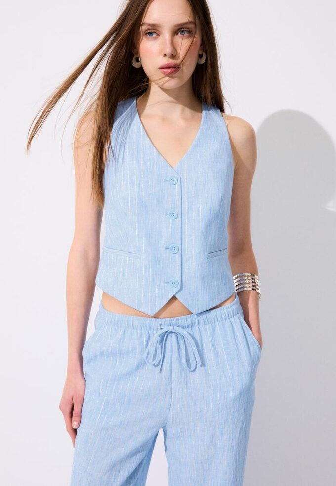 Pantalon fluide effet lin à fils métalliques